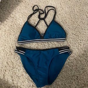 Blue & Black Two-Piece Swimsuit